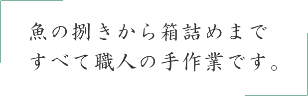 魚の捌きから箱詰めまですべて職人の手作業です。